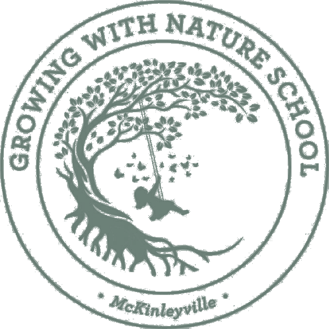 Growing With Nature School emblem — a child on a tree swing